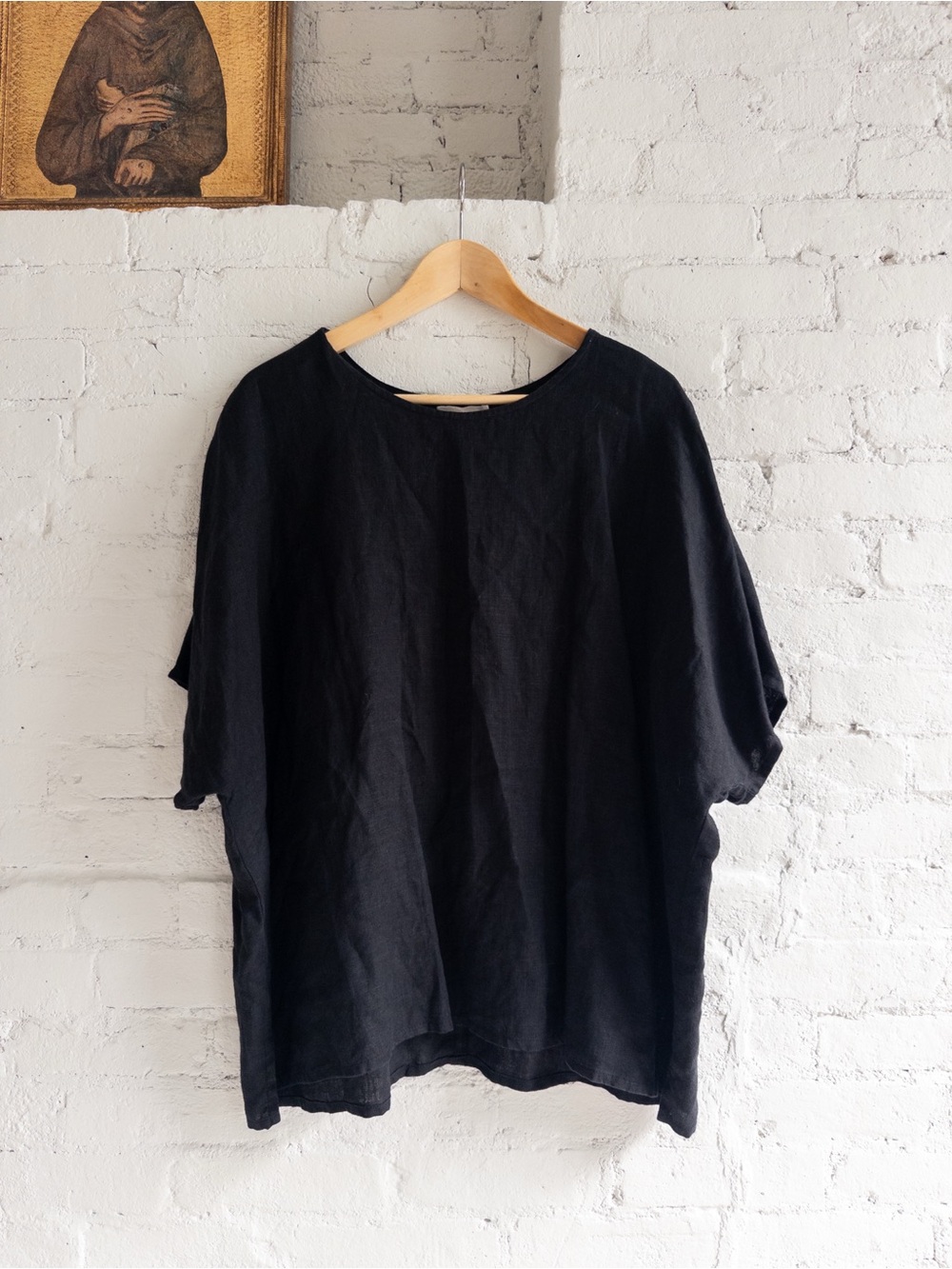 Vintage 100% Linen Oversized Top in Black, size XL